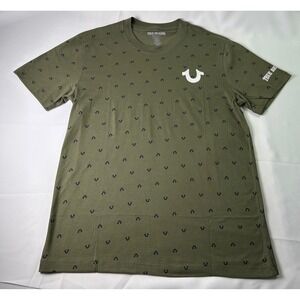 True Religion Men's Olive Green Mini Horseshoe Logo AOP Med Short Sleeve T-Shirt